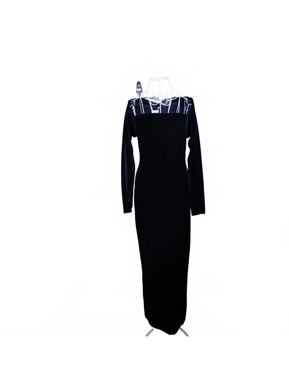 VTG Roberta Black Polyester Velvet 2 Piece Strapless Maxi Gown Set Small EUC